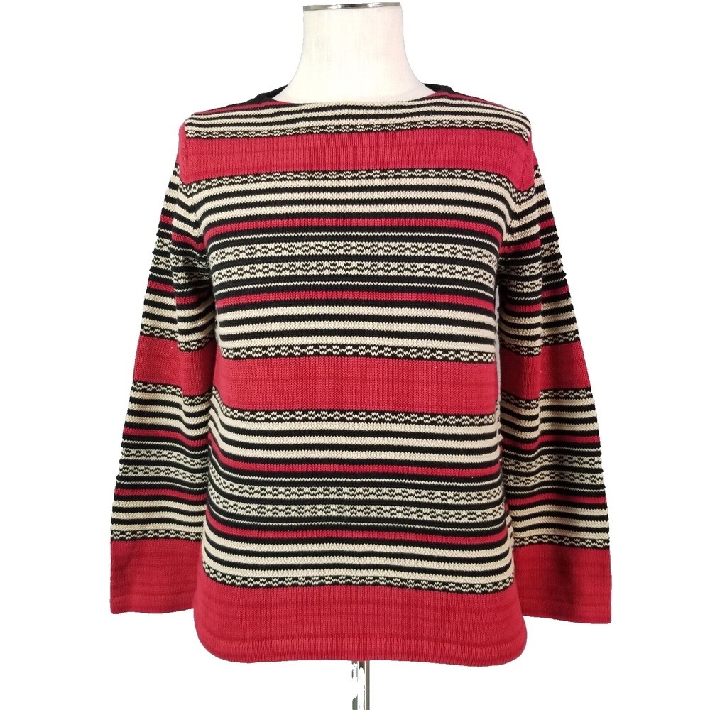 Lauren Ralph Lauren Sweater Women PM Red Striped Pullover Cotton Preppy Classic